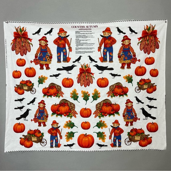 Vintage Autumn Applique No-Sew Crafting Fabric Panel Halloween Thanksgiving #K31 - Picture 1 of 14